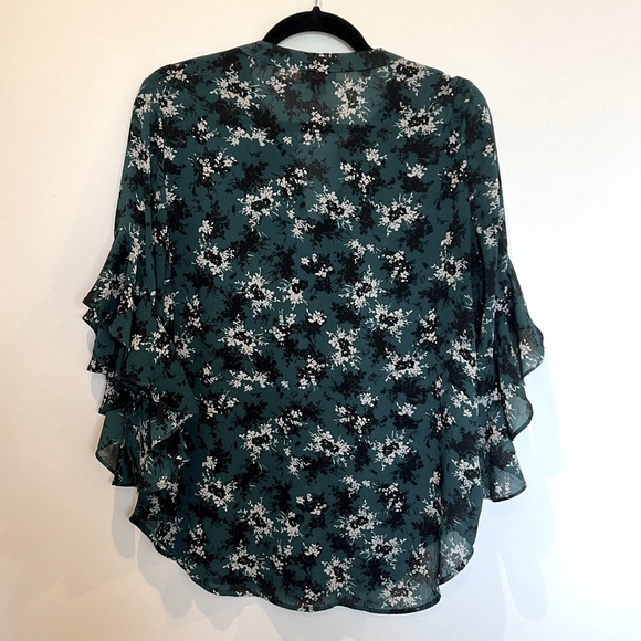 Ruffle Sleeve Split Neck Blouse In Rich Spruce - Picture 3 of 3